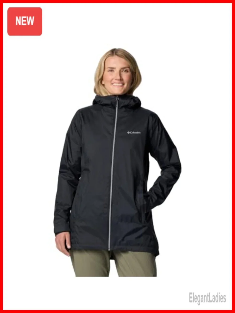 Columbia Women's Nylon Rain Jacket Long Lined Hooded Zipper Pockets